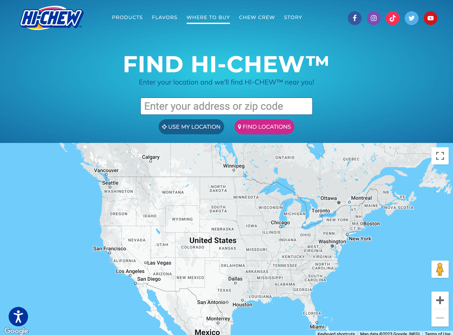 Screenshot of the Hi-Chew Store Locator