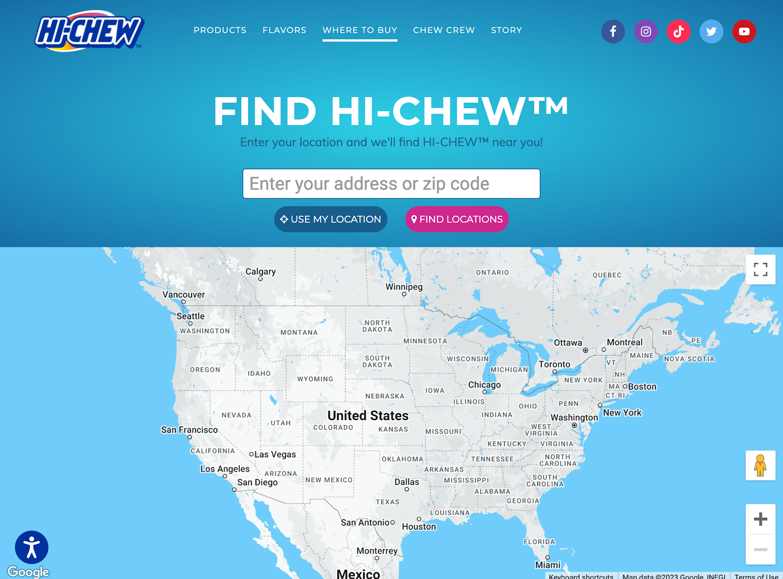 Screenshot of the Hi-Chew Store Locator